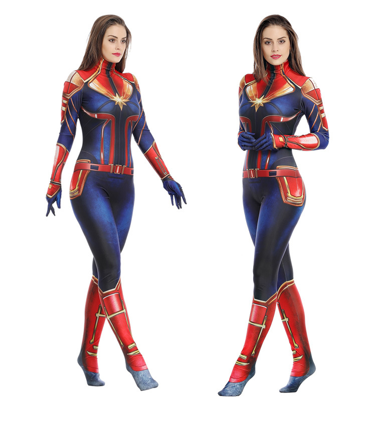 Adult Womens Captain Marvel Cosplay Costume Women Bodysuit Jumpsuit